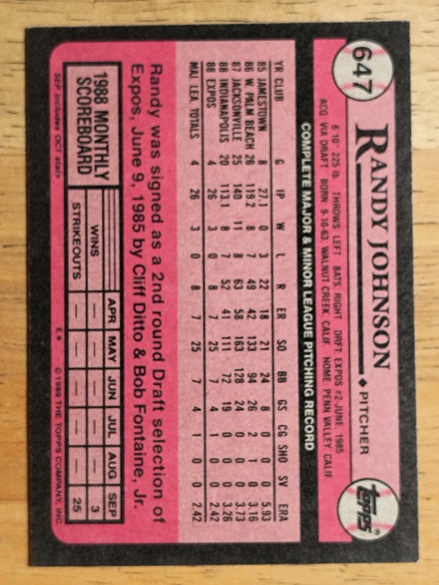 1989 Topps #647 Randy Johnson RC
