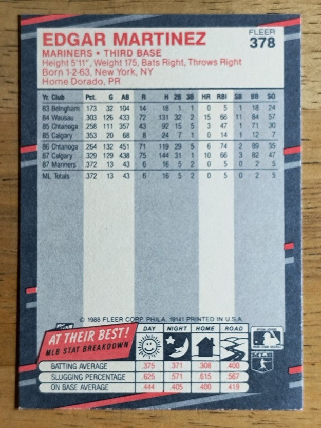 1988 Fleer #378 Edgar Martinez RC