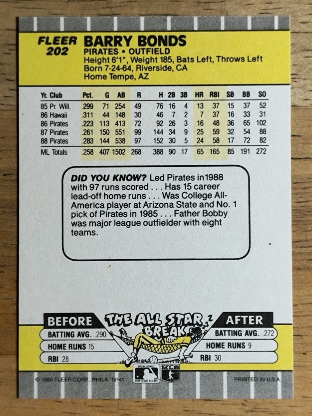 1989 Fleer #202 Barry Bonds