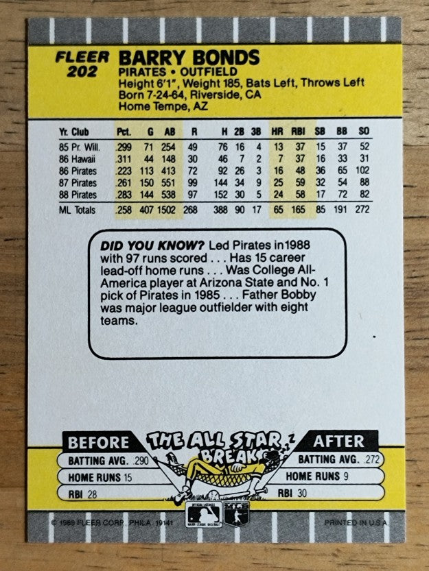1989 Fleer #202 Barry Bonds