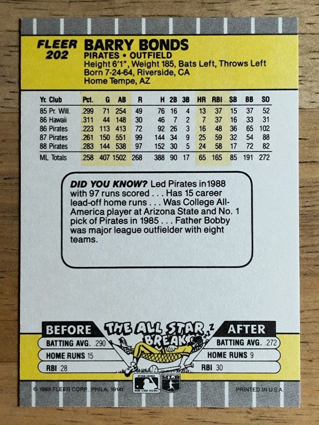 1989 Fleer #202 Barry Bonds