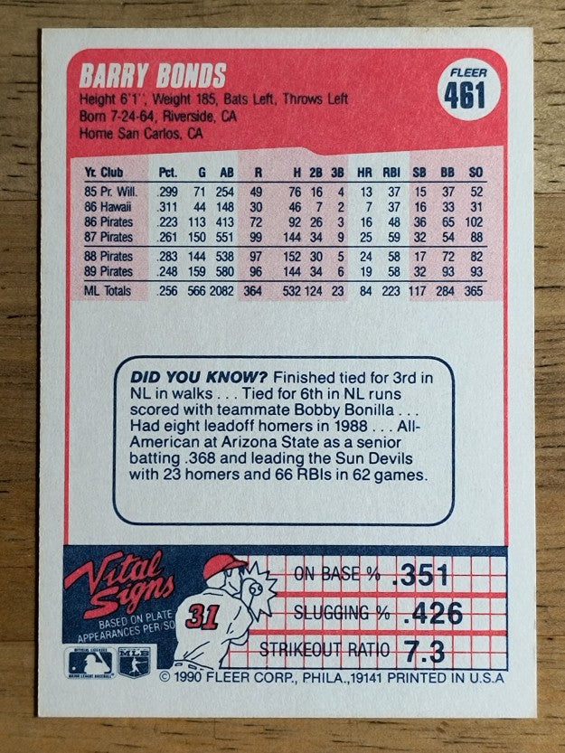 1990 Fleer #461 Barry Bonds