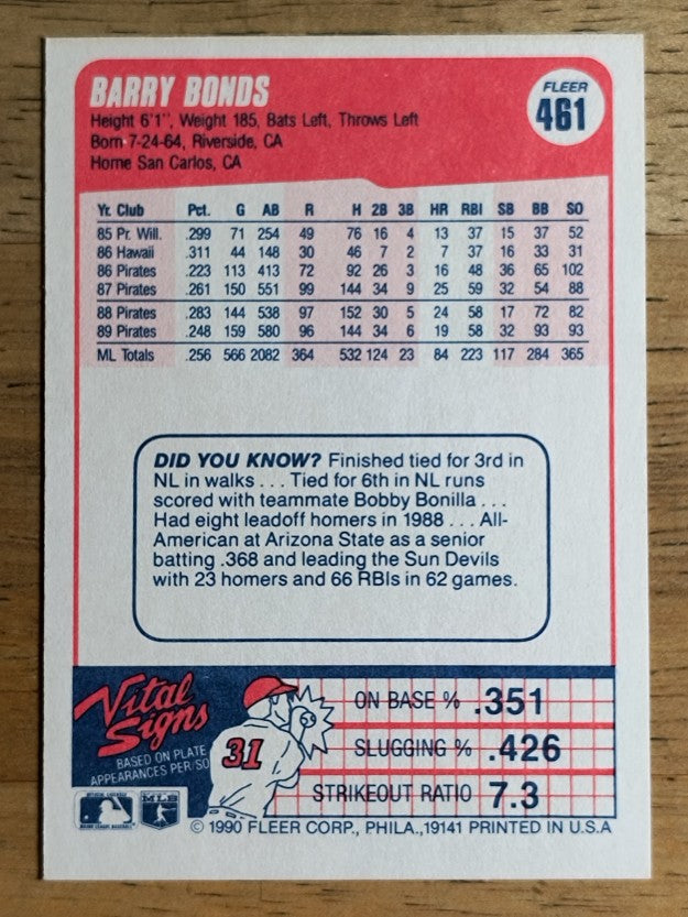 1990 Fleer #461 Barry Bonds