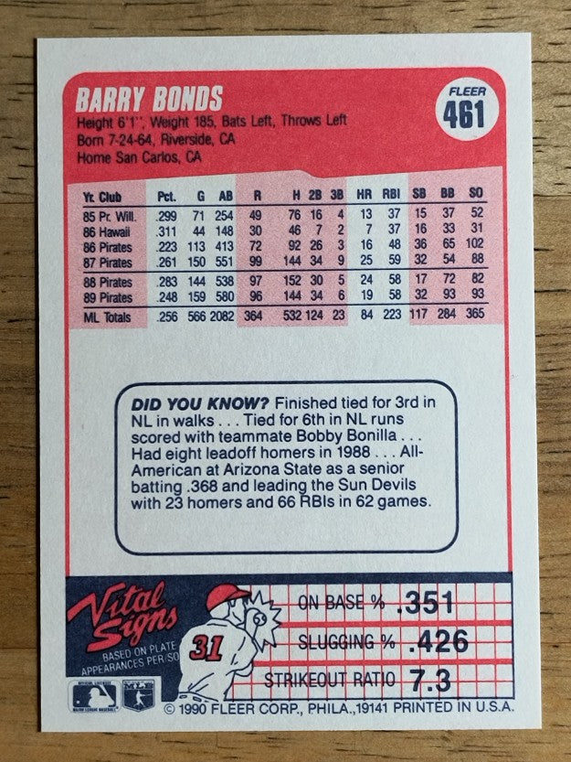 1990 Fleer #461 Barry Bonds
