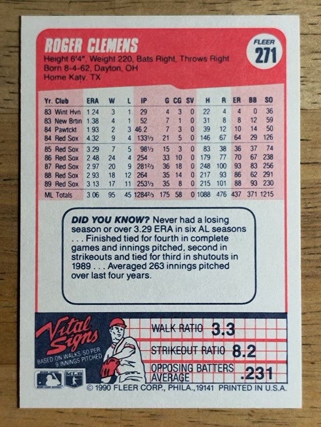1990 Fleer #271 Roger Clemens