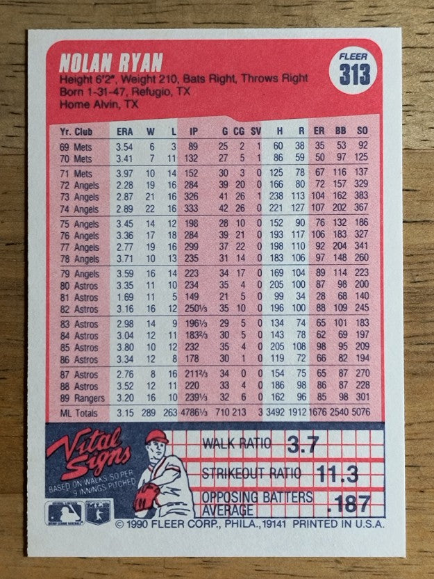 1990 Fleer #313 Nolan Ryan
