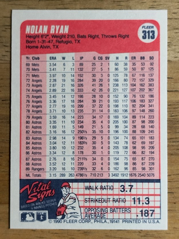 1990 Fleer #313 Nolan Ryan