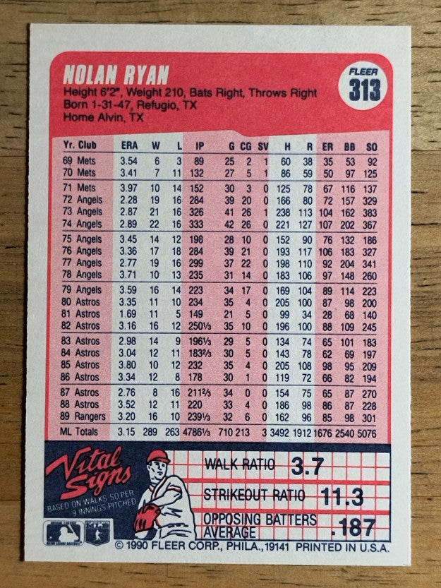 1990 Fleer #313 Nolan Ryan