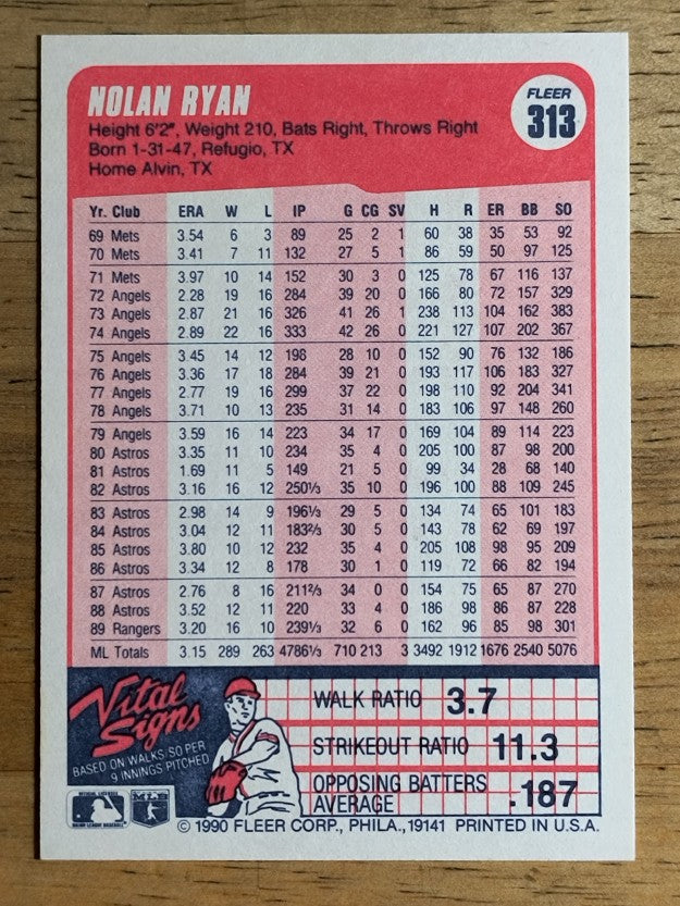 1990 Fleer #313 Nolan Ryan