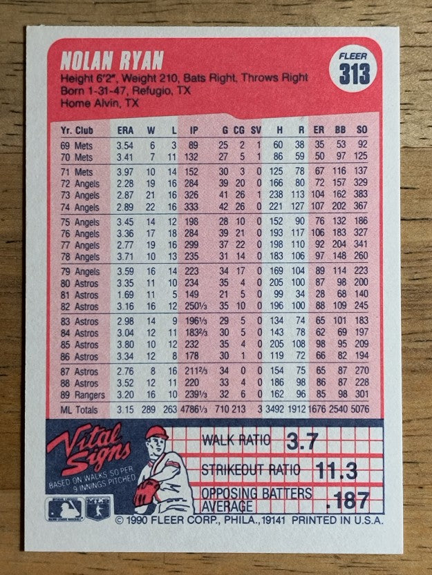 1990 Fleer #313 Nolan Ryan
