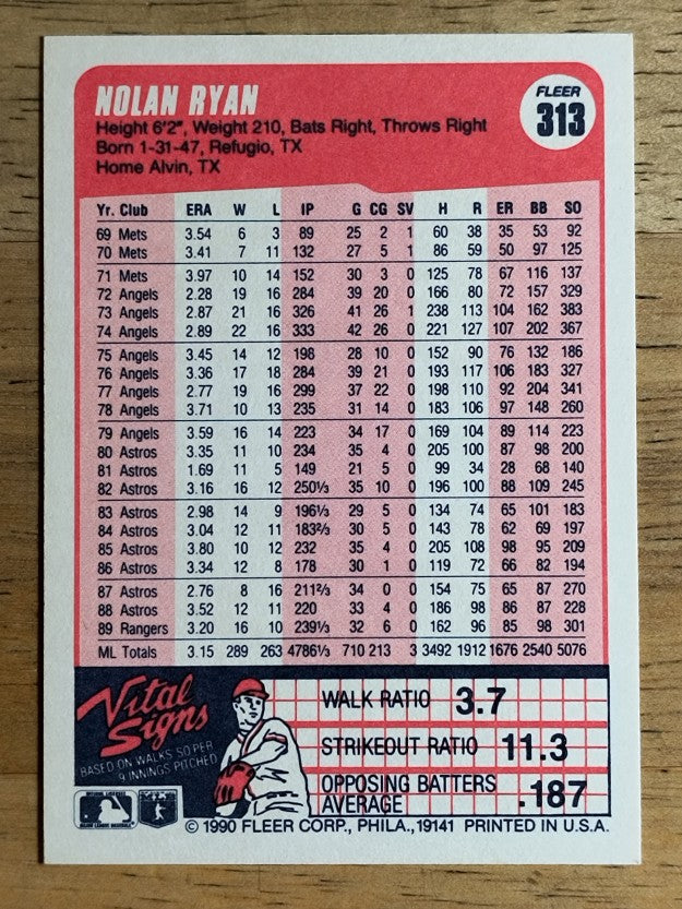 1990 Fleer #313 Nolan Ryan