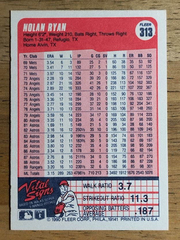 1990 Fleer #313 Nolan Ryan
