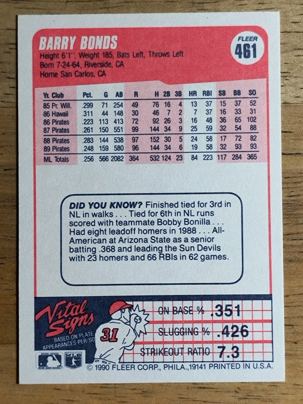 1990 Fleer #461 Barry Bonds