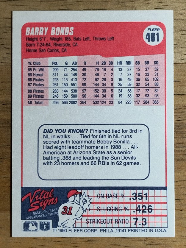 1990 Fleer #461 Barry Bonds