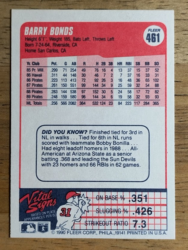 1990 Fleer #461 Barry Bonds