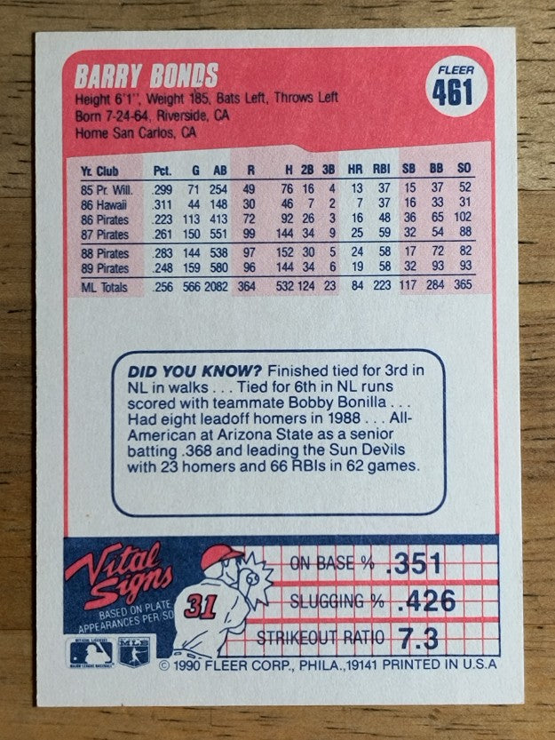 1990 Fleer #461 Barry Bonds