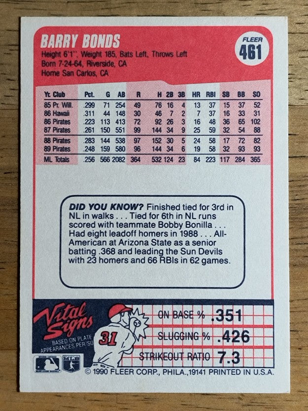 1990 Fleer #461 Barry Bonds