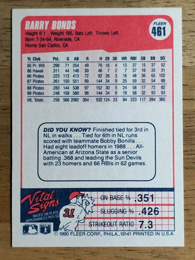1990 Fleer #461 Barry Bonds