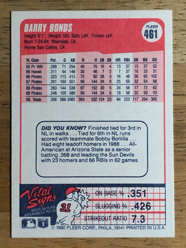 1990 Fleer #461 Barry Bonds