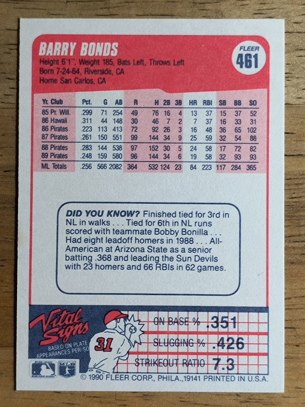 1990 Fleer #461 Barry Bonds