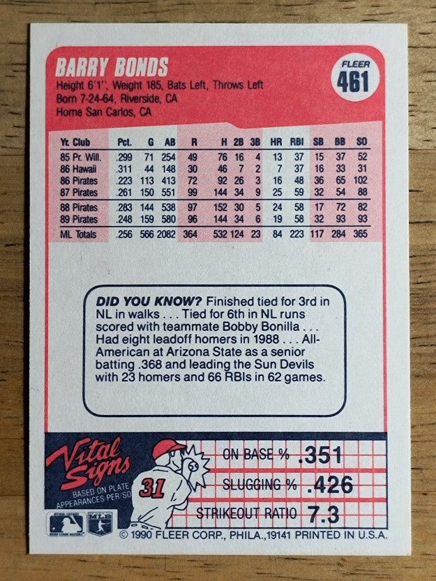 1990 Fleer #461 Barry Bonds