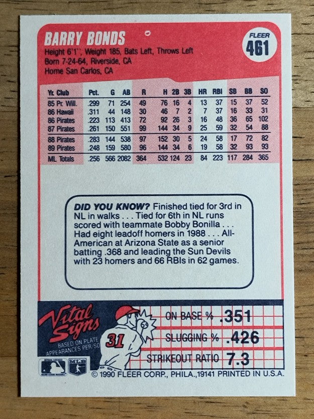 1990 Fleer #461 Barry Bonds