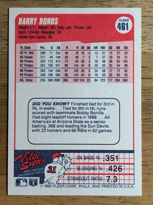 1990 Fleer #461 Barry Bonds