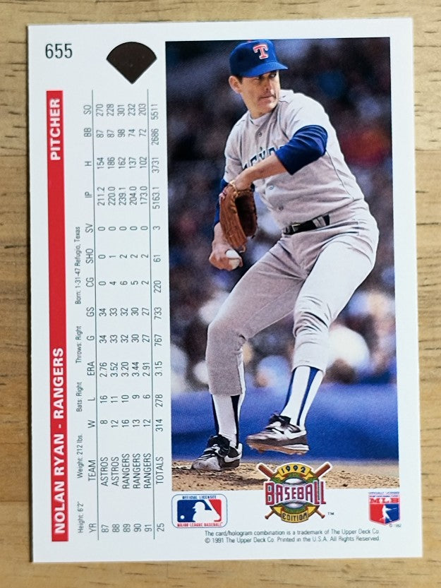 1992 Upper Deck #655 Nolan Ryan