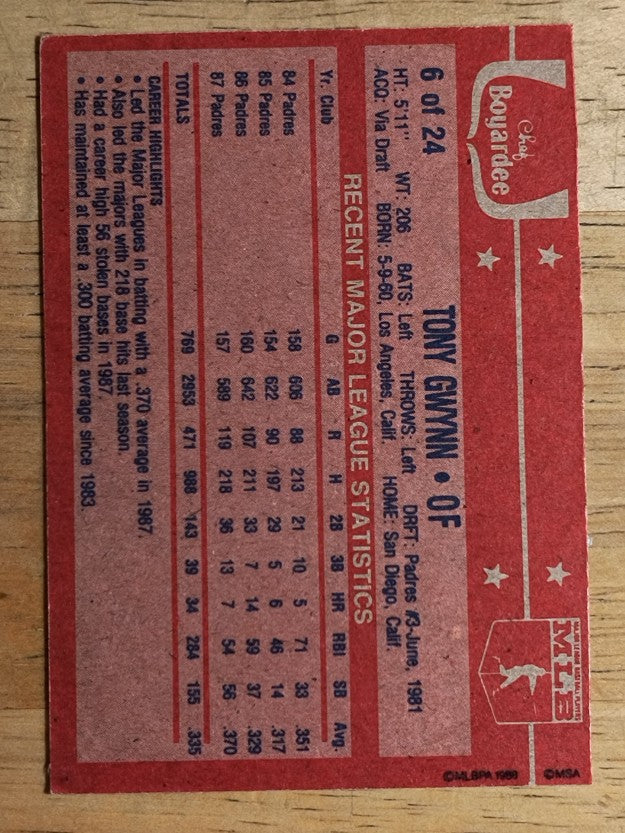 1988 Chef Boyardee #6 Tony Gwynn