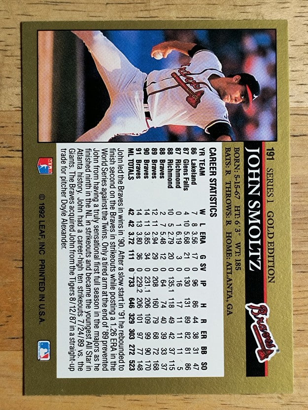 1992 Leaf Black Gold #191 John Smoltz