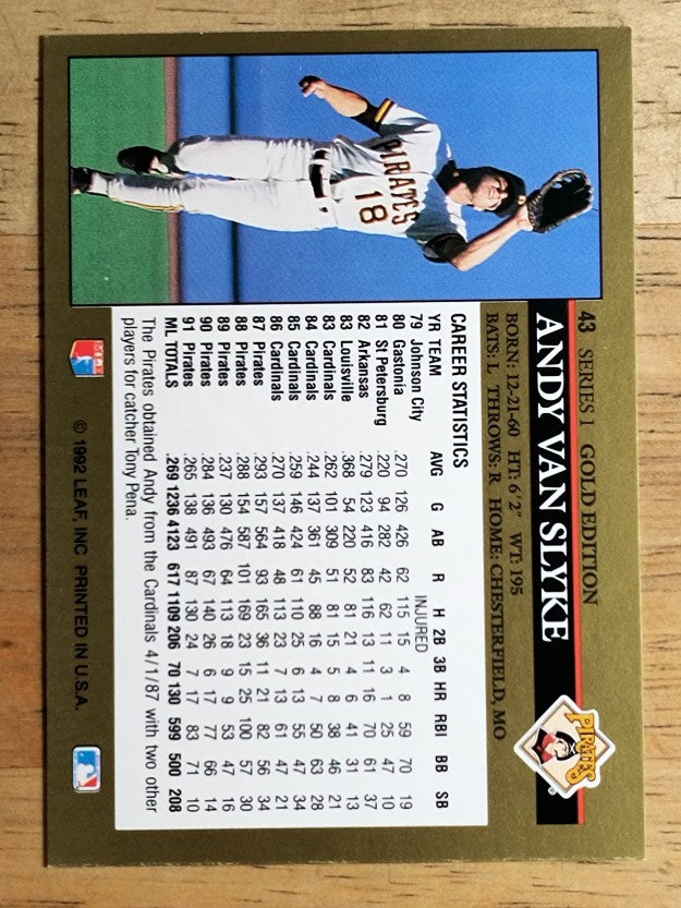 1992 Leaf Black Gold #43 Andy Van Slyke