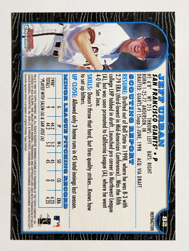1999 Bowman Chrome Refractors #82 Jeff Urban