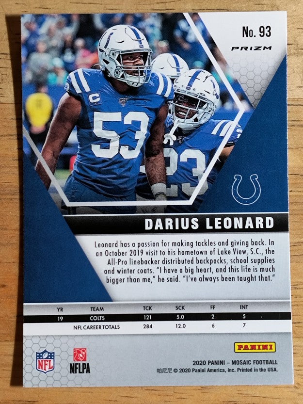 2020 Panini Mosaic Mosaic Reactive Orange #93 Darius Leonard