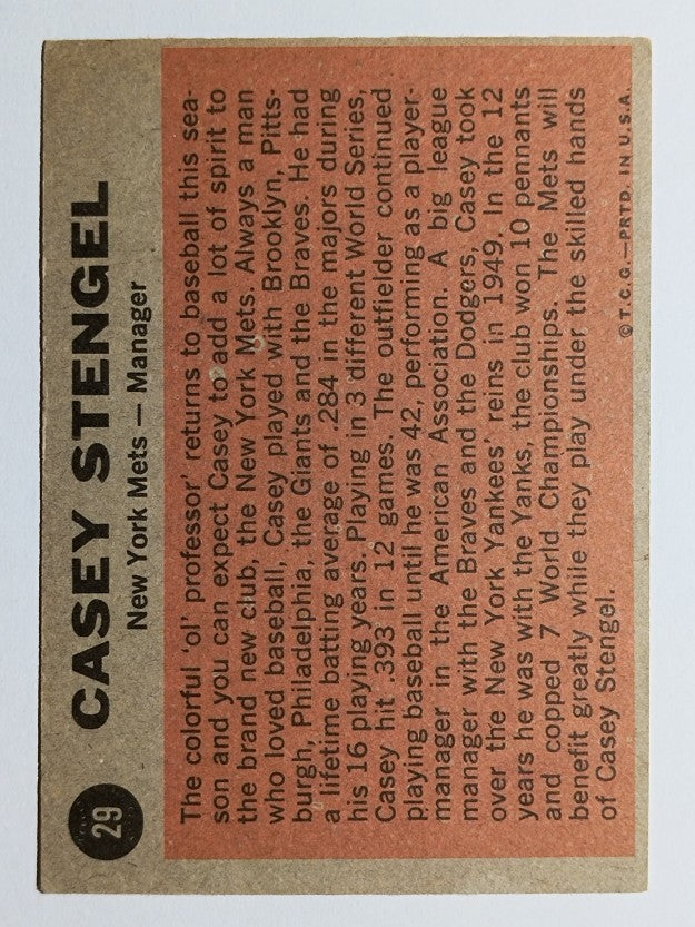 1962 Topps #29 Casey Stengel MG (EX)
