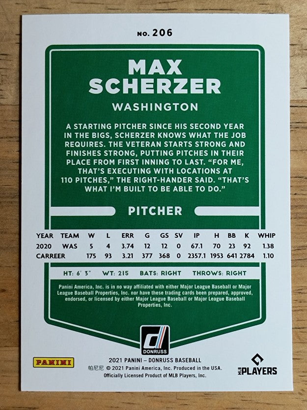 2021 Donruss #206 Max Scherzer