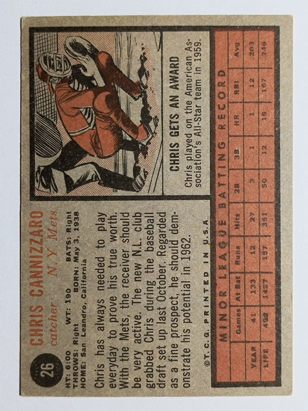 1962 Topps #26 Chris Cannizzaro (EX)