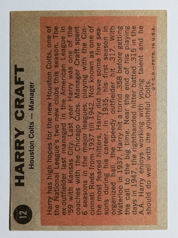 1962 Topps #12 Harry Craft MG (VGEX)