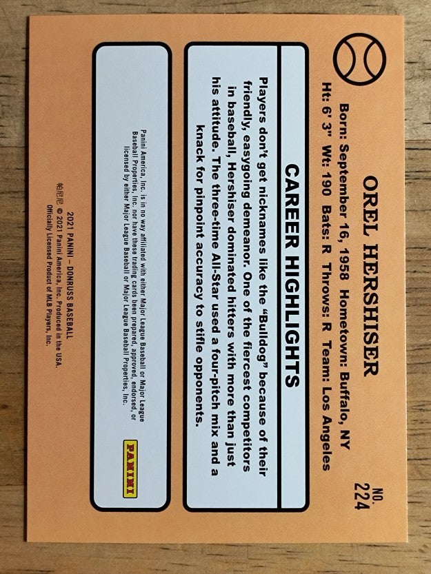 2021 Donruss #224 Orel Hershiser RETRO