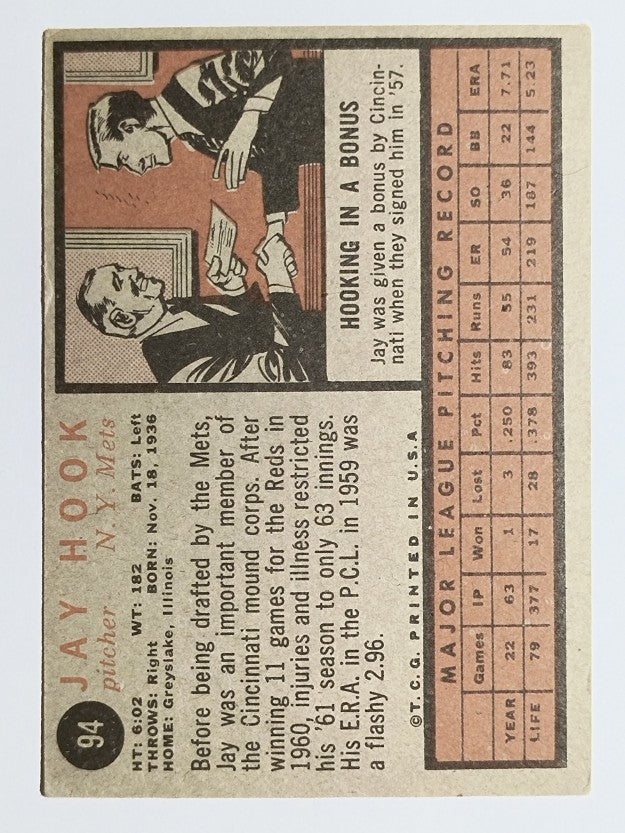 1962 Topps #94 Jay Hook (EX)