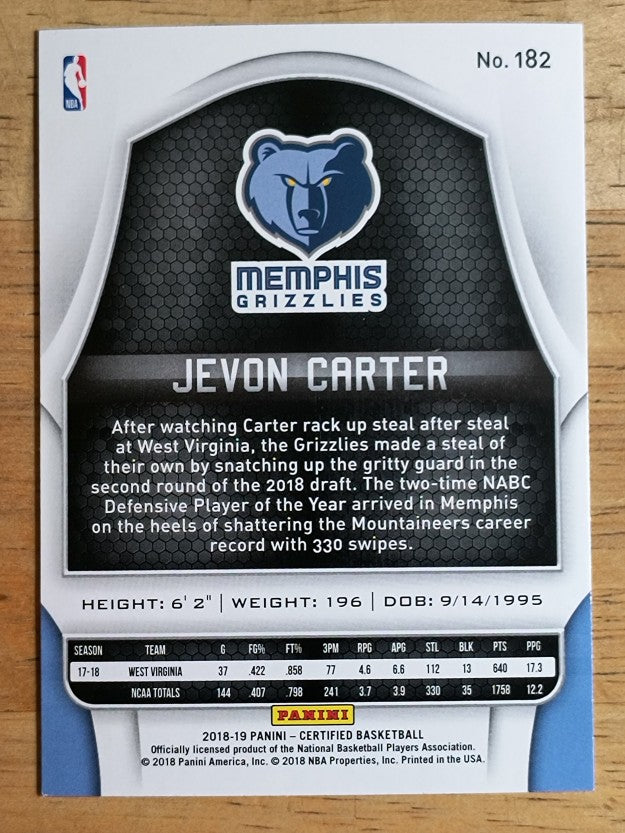 2018-19 Certified #182 Jevon Carter RC