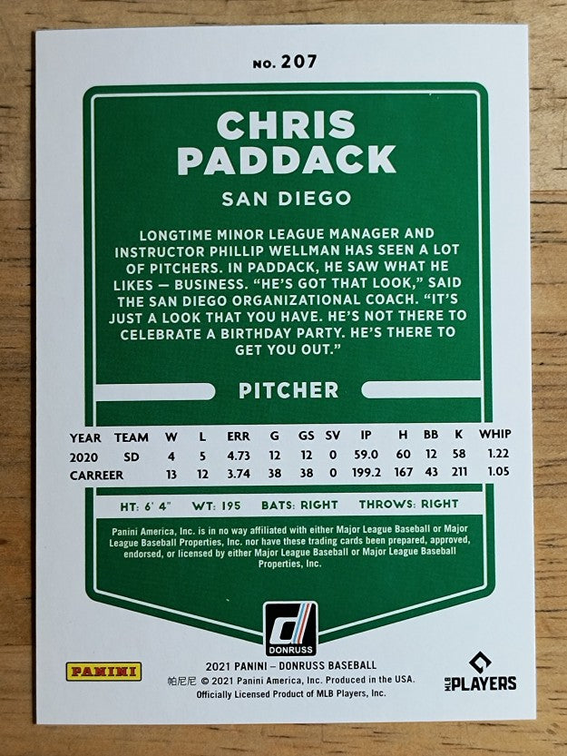 2021 Donruss #207 Chris Paddack