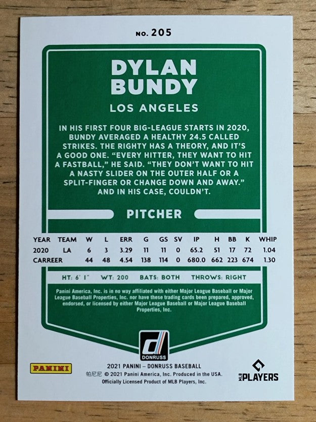 2021 Donruss #205 Dylan Bundy