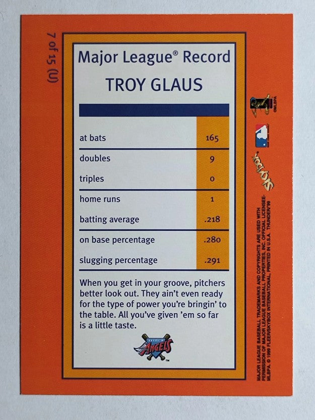 1999 SkyBox Thunder Unleashed #U7 Troy Glaus