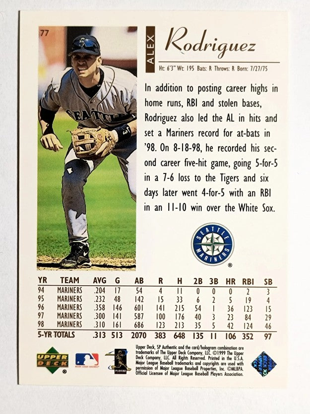 1999 SP Authentic #77 Alex Rodriguez