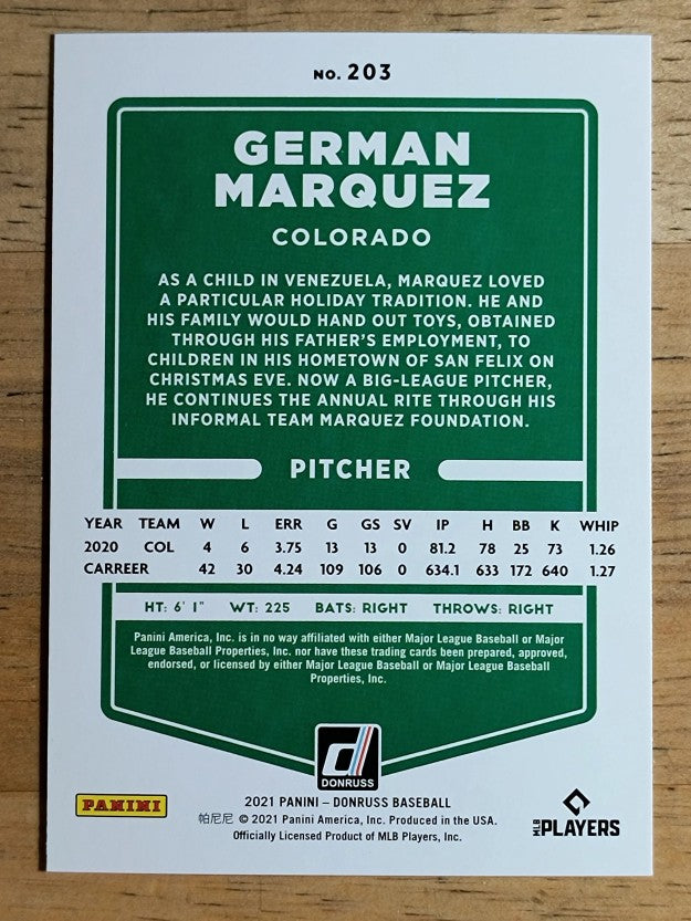 2021 Donruss #203 German Marquez