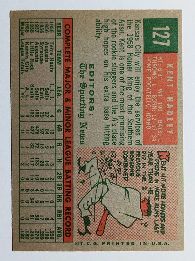 1959 Topps #127 Kent Hadley RS RC (EX)