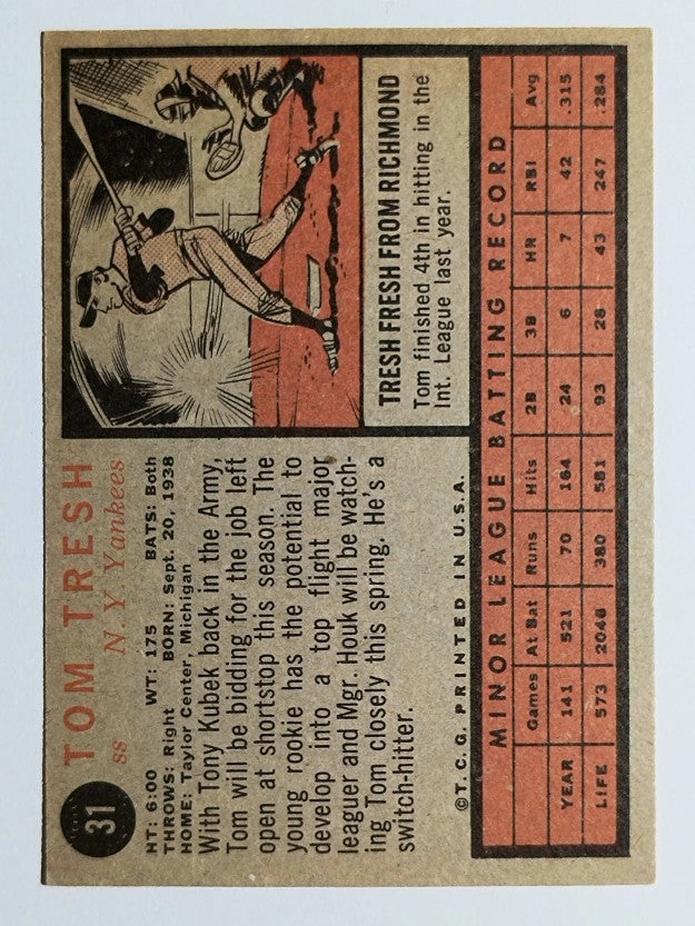 1962 Topps #31 Tom Tresh RC (VGEX)