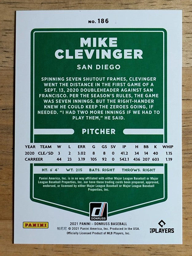 2021 Donruss #186 Mike Clevinger