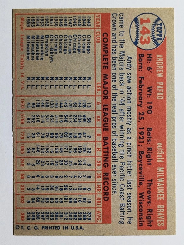 1957 Topps #143 Andy Pafko (EX)