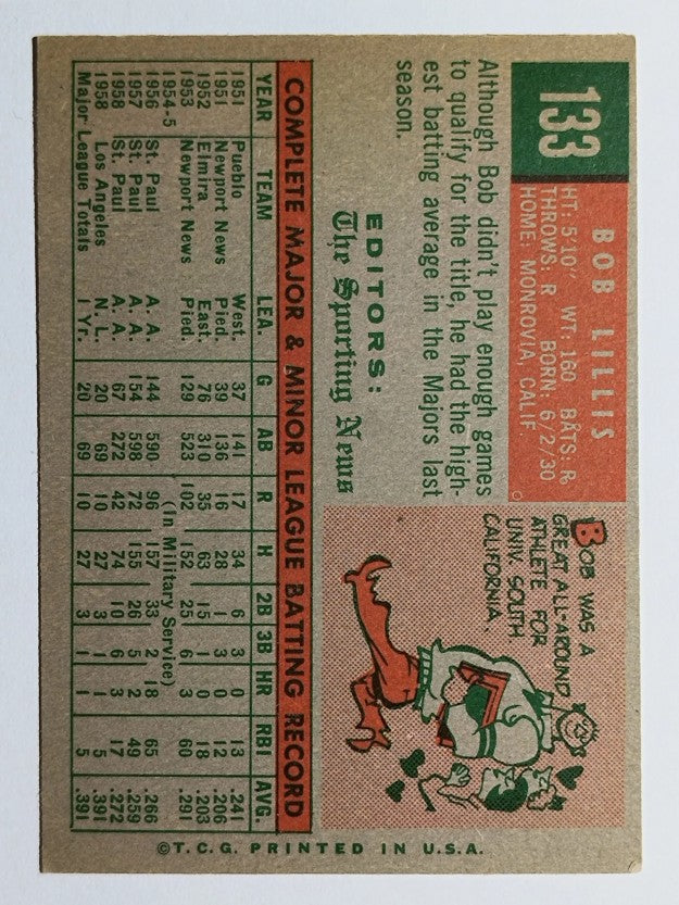 1959 Topps #133 Bob Lillis RS RC (EX)